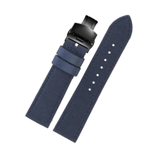 InOmak Nylon Canvas Uhrengurt 18-24mm Ersatzuhr Band, Blaues schwarzes Falten, 24mm von InOmak