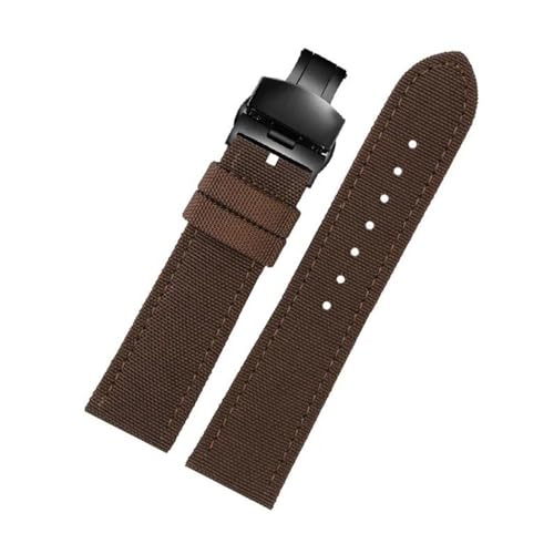 InOmak Nylon Canvas Uhrengurt 18-24mm Ersatzuhr Band, Braune schwarze Faltung, 23mm von InOmak