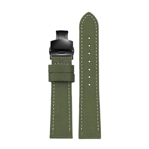 InOmak Nylon Canvas Uhrengurt 18-24mm Ersatzuhr Band, Grün schwarzes Falten, 20mm von InOmak
