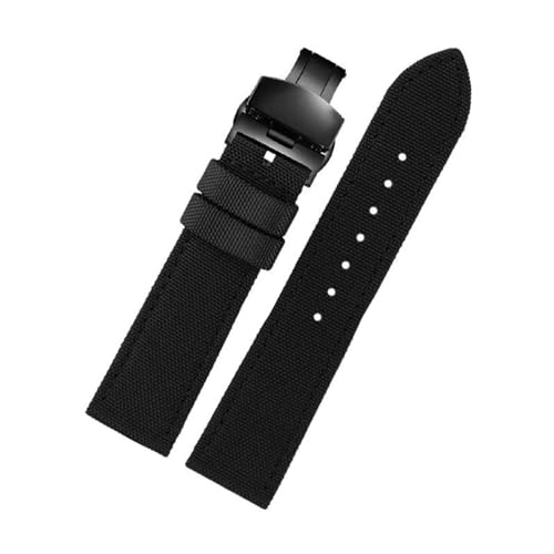 InOmak Nylon Canvas Uhrengurt 18-24mm Ersatzuhr Band, Schwarzes schwarzes Falten, 21mm von InOmak