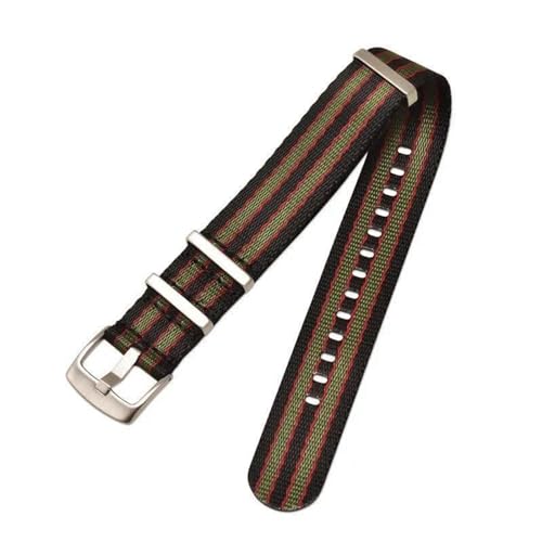 InOmak Nylon Canvas Watch Band 18-24mm Stoff NATO Uhrengurte, Schwarz Rotgrün, 24mm von InOmak