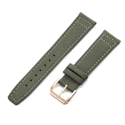 InOmak Nylon Canvas Watchbänder 20/21/22mm Stoff Watchband, GRÜNE-ROSE-GOLD-Schnalle, 20mm von InOmak