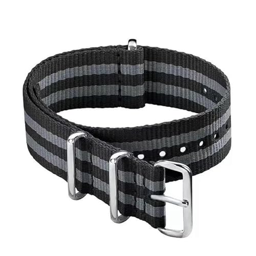 InOmak Nylon Ersatz-Uhrenband 18-22mm NATO Watchband, Schwarz-grau-schwarz, 22mm von InOmak