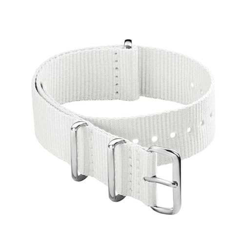 InOmak Nylon Ersatz-Uhrenband 18-22mm NATO Watchband, Weiß, 22mm von InOmak