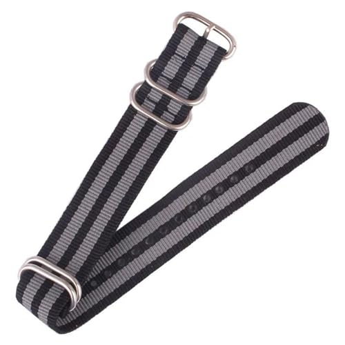 InOmak Nylon Uhren Gurt 16-24mm Ringschnalle Uhrband, 3Black 2Grey, 24mm von InOmak