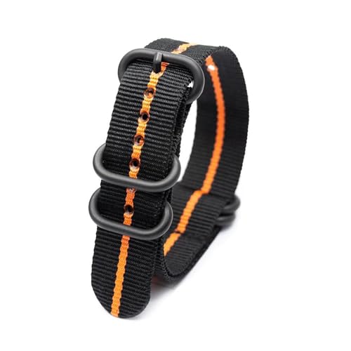 InOmak Nylon Uhrenband 18-24mm schwarzer Ringschnalle Uhrengurt, 2Black 1orange, 20mm von InOmak