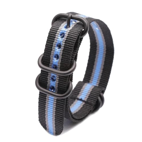 InOmak Nylon Uhrenband 18-24mm schwarzer Ringschnalle Uhrengurt, 2Black 2Gray 1Blue, 18mm von InOmak