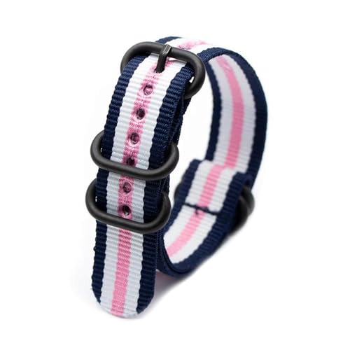 InOmak Nylon Uhrenband 18-24mm schwarzer Ringschnalle Uhrengurt, 2Blue 2White 1Pink, 20mm von InOmak