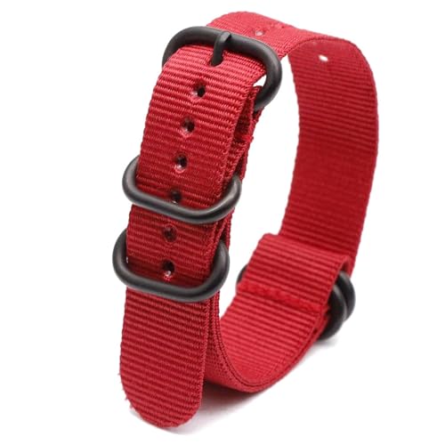 InOmak Nylon Uhrenband 18-24mm schwarzer Ringschnalle Uhrengurt, Rot, 22mm von InOmak