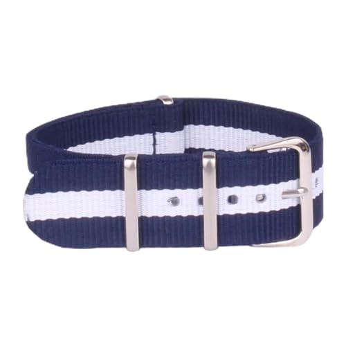 InOmak Nylon Uhrengurt 12-24mm Sportstoff Uhrengurt, Navy White Navy, 16mm von InOmak