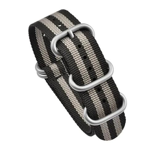 InOmak Nylon Uhrengurt 20/22mm gewebte Wagenbandbandarmband, Schwarzgrau, 20mm silberne Schnalle von InOmak