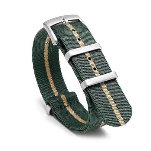 InOmak Nylon Uhrengurte 20/22 -mm -Sportarmband Watchbandband, Grüner Beige-Silver, 20mm von InOmak