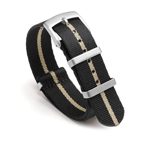 InOmak Nylon Uhrengurte 20/22 -mm -Sportarmband Watchbandband, Schwarzer beige-Silver, 20mm von InOmak