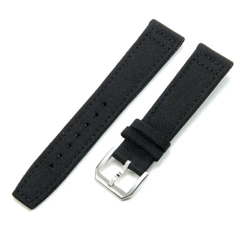 InOmak Nylon Watch Band 20/22mm Canvas Sport Watch Armband, Schwarzes Silber, 21mm von InOmak