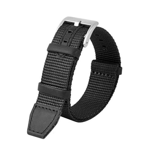 InOmak Nylon Watchband 20/22mm NATO Watchgurte, Schwarzer Silberverschluss, 22mm von InOmak