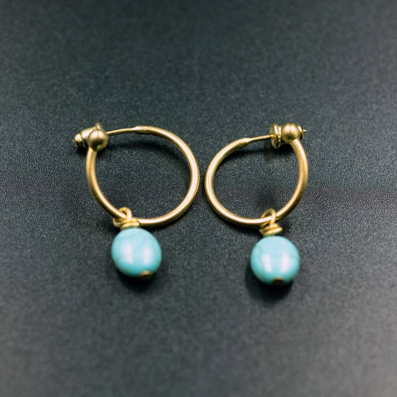 Messing Creolen Türkis Ohrringe, Boho Hoop Blau Howlith Edelstein Mode Schmuck, Ohrringe Geschenk Für Sie, Schmuck von InSantorini