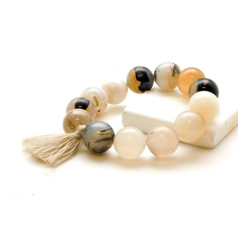 Weiß Granat Perlen Armband Mit Quaste, Männer Und Frauen Mala Armband, Stapel Yoga Schmuck, Meditation von InSantorini
