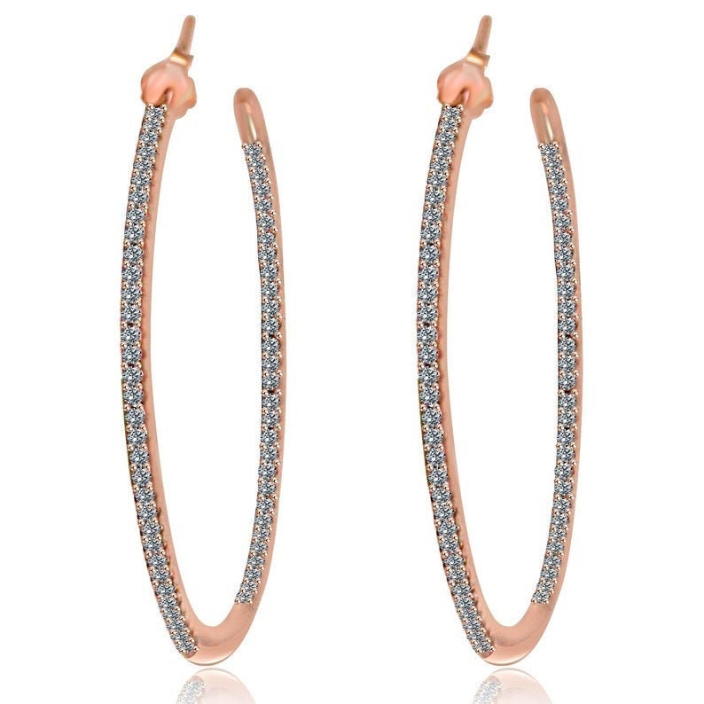 2" Pave Vvs Cubic Zirkonia Cz Insideoutside Double Vision 14K Rose Gold Plating Eternity Hoops Ohrringe-Leichtgewicht von InStyleczJewelry