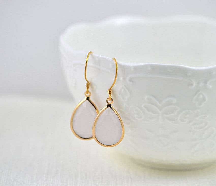 Pfirsich Gold Tropfen Brautjungfern Ohrringe, Champagnerglas Hochzeit Geschenk, Blush Teardrop Baumeln Champagner Brautschmuck von InVogueDesignStudio