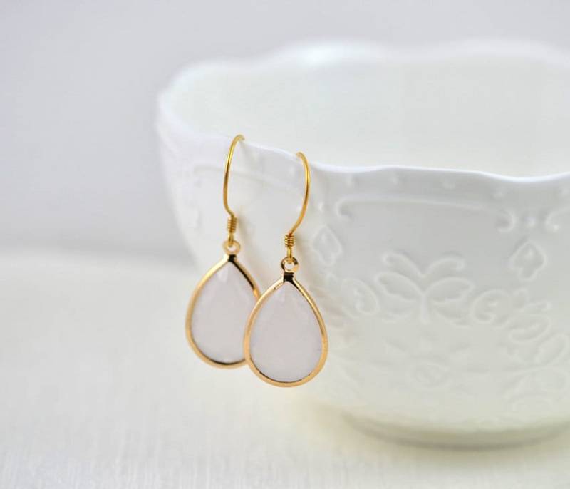 Pfirsich Gold Tropfen Brautjungfern Ohrringe, Champagnerglas Hochzeit Geschenk, Blush Teardrop Baumeln Champagner Brautschmuck von InVogueDesignStudio