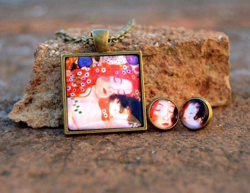 Anhänger Und Ohrringe „Mutter Kind" Von Gustav Klimt Anhänger Und Ohrringe „Mutter Kind" Von Gustav Klimt von InaRingShop