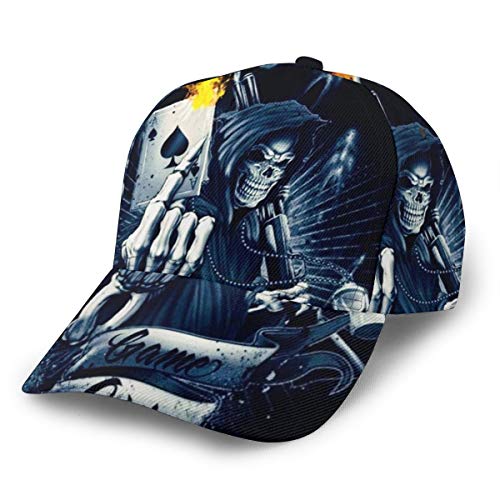 Inaayayi Baseball Cap Skull Game Over Fire Poker Cards Trucker Hat Plaid Flat Baseball Caps for Men Women Adjustable Strapback Black, Schwarz , Einheitsgröße von Inaayayi