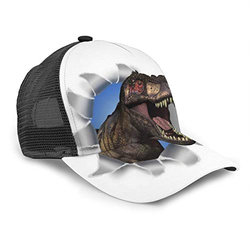 Unisex Baseballkappe Tyrannosaurus Rex Kopf durch Wand Dinosaurier 3D-Druck Snapback Caps Verstellbare Mesh Hut Trucker Hüte Schwarz von Inaayayi