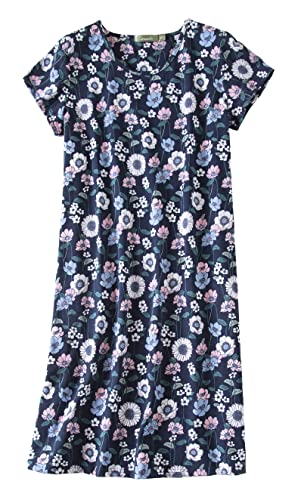 Inadays Nachthemd Damen Baumwolle Nachthemd Kurzarm Nachthemd mit lässigem Druck Nachthemd Nachtkleid Nachtwäsche Pyjama Loose Bequem, Blaues Gänseblümchen, L von Inadays