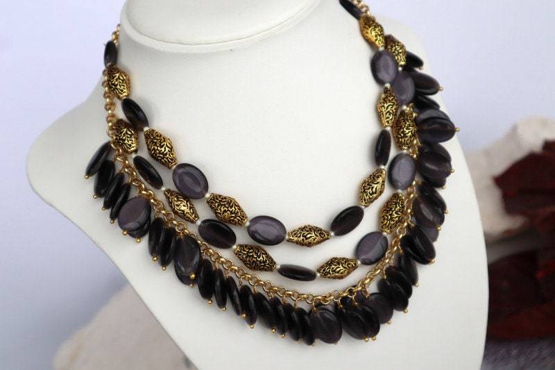 Antik Gold Finish Handgemachte Halskette - 3 Strang von InahurJewels