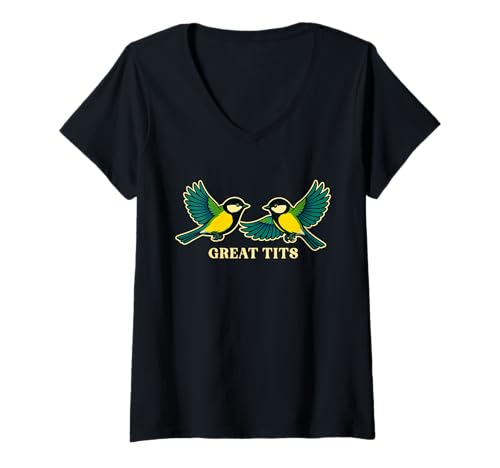 Damen Vogelbeobachtung Große Titten Unangemessen Dirty Bird Lustig T-Shirt mit V-Ausschnitt Damen Vogelbeobachtung Große Titten Unangemessen Dirty Bird Lustig T-Shirt mit V-Ausschnitt von Inappropriate Bird Watchers