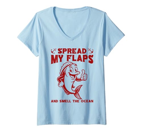 Damen Spread My Flaps and Smell The Ocean Lustiger Meme-Humor für Erwachsene T-Shirt mit V-Ausschnitt Damen Spread My Flaps and Smell The Ocean Lustiger Meme-Humor für Erwachsene T-Shirt mit V-Ausschnitt von Inappropriate Funny Sardines Adult Humor Apparel