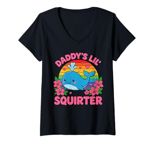 Damen Daddy's Lil Squirter Funny Humor Unappropriate Peinlich T-Shirt mit V-Ausschnitt von Inappropriate Funny Squirter Meme Blue Whale Shirt