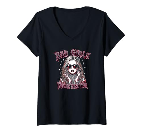 Damen Böse Mädchen schmecken besser Tätowiertes Mädchen Böse Mädchen schmecken besser T-Shirt mit V-Ausschnitt Damen Böse Mädchen schmecken besser Tätowiertes Mädchen Böse Mädchen schmecken besser T-Shirt mit V-Ausschnitt von Inappropriate Humor Co.