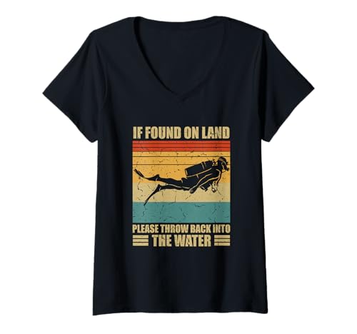 Damen Lustiger Taucher-Witz im Retro-Stil T-Shirt mit V-Ausschnitt Damen Lustiger Taucher-Witz im Retro-Stil T-Shirt mit V-Ausschnitt von Inappropriate Llama Clothing Factory