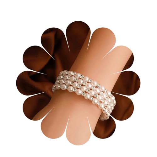 Inateannal 4-Strand Faux Perle Stretch-Armband Offene Manschette Nachahmung Perle Armreif Mehrschichtige Kristall Wicklung Spirale Armband Hochzeit Brautschmuck Für Frauen von Inateannal