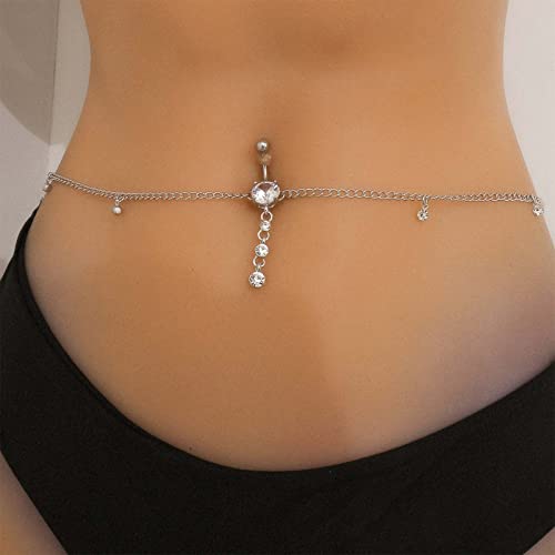 Inateannal Bauch Ring Taille Kette Strass Kristall Quaste Bauch Kette Sexy Nicht Piercing Bauchnabel Ring Körper Kette Strand Bikini Geschirr Körper Zubehör Schmuck Für Frauen Und Mädchen von Inateannal