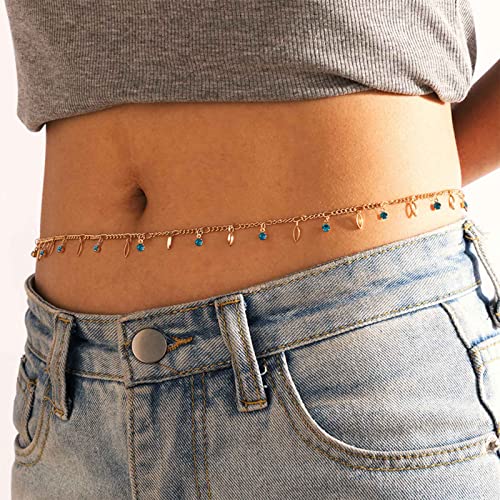 Inateannal Blau Kristall Taille Kette für Frauen funkelnden Strass hohlen Stück Quaste Bauch Körper Gürtel Sexy Strand Bikini Körper Harness Körper Zubehör für Nightclub Party von Inateannal