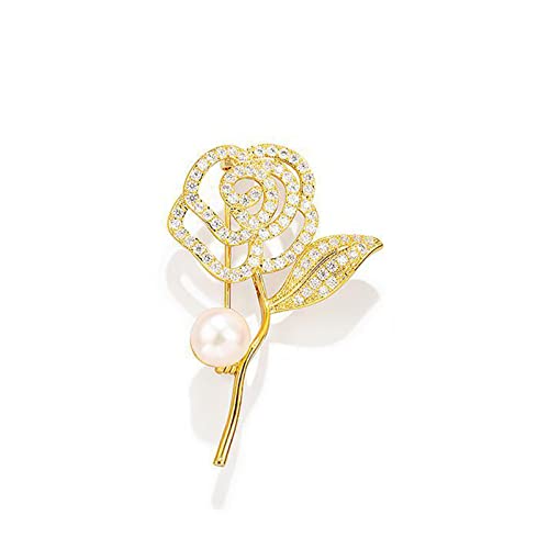 Inateannal Blume Perle Brosche Pin Elegant Gold Kristall Rose Revers Pin Vintage Anzug Kragen Pin Dekoration Schmuck Für Frauen Mädchen von Inateannal