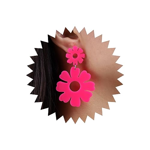 Inateannal Boho Acryl Blume Tropfen Ohrringe Rosa Große Blume Baumeln Ohrringe Doppelte Gänseblümchen Blume Ohrringe Übertreiben Hohlen Blumen Ohrringe Schmuck Für Frauen Und Mädchen von Inateannal