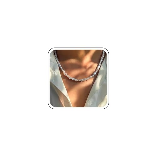 Inateannal Boho Barock Perlenkette Perlenkette Choker Halskette Weiß Unregelmäßig Perlenkette Süßwasserperle Perlenkette Kurz Perlenkette Halskette Choker von Inateannal