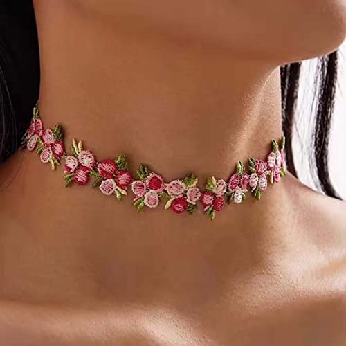 Inateannal Boho Blume Spitze Choker Halskette rosa Rose Choker Kette Vintage Blumen Choker Kragen Schmuck für Frauen Teenager Mädchen von Inateannal