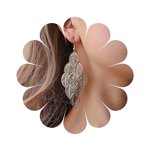 Inateannal Boho Filigrane Blatt Tropfen Ohrringe Gold Blatt Kronleuchter Ohrringe Cluster Blatt Haken Ohrringe Ethnische Super Leichte Ohrringe Schmuck Für Frauen Und Mädchen von Inateannal