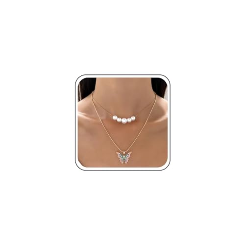 Inateannal Boho Geschichtet Schlange Kette Halskette Perle Choker Halskette Gold Perle Halskette Kette Schmetterling Anhänger Halskette Schmuck Für Frauen Und Mädchen von Inateannal