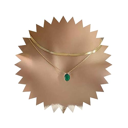 Inateannal Boho Geschichtet Smaragd Anhänger Halskette Grün Kristall Halskette Gold Schichtung Fischgrätenkette Choker Halskette Oval Smaragd Halskette Schmuck Für Frauen Und Mädchen von Inateannal