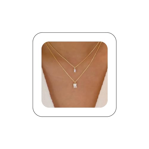 Inateannal Boho Geschichteten Kristall Halskette Quadratischen Kristall Anhänger Halskette Gold Cz Quadratischen Choker Halskette Funkelnden Strass Halskette Geometrischen Halskette Kette Schmuck von Inateannal