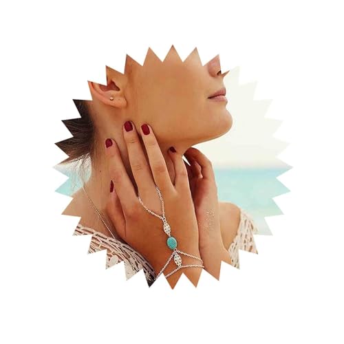 Inateannal Boho Geschichtetes Fingerarmband Silber Türkis Fingerring Armband Türkis Sklavenkette Armband Strand Ring Handgelenk Armband Handkette Schmuck Für Frauen Und Mädchen von Inateannal