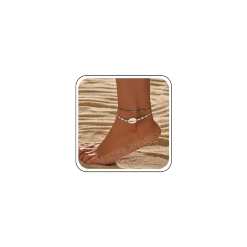 Inateannal Boho Geschichtetes Muschel Fußkettchen Perlen Fußkettchen Armband handgefertigt gewebt verstellbares Knöchelseil Muschel Fußkette Fußkettchen Strand Muschel Fußkettchen Sommer Fußkette von Inateannal