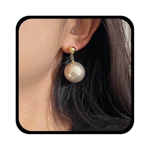 Inateannal Boho Große Perle Baumeln Ohrringe Champagner Runde Große Perle Ohrringe Gold Ball Ohrstecker Perlen Ball Hochzeit Tropfen Ohrring Brautschmuck Für Frauen von Inateannal