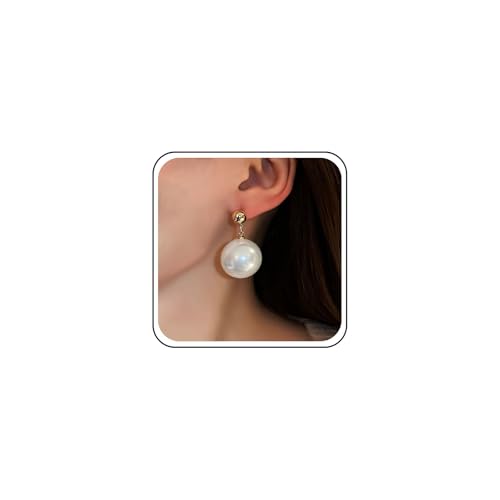 Inateannal Boho Große Perle Baumeln Ohrringe Weiß Rund Große Perle Ohrringe Gold Ball Ohrstecker Perlen Ball Hochzeit Tropfen Ohrring Brautschmuck Für Frauen von Inateannal