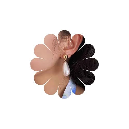 Inateannal Boho Große Perle Teardrop Ohrringe Große Perle Baumeln Tropfen Ohrringe Gold Runde Kugel Ohrstecker Simulierte Perlen Hochzeit Ohrring Schmuck Für Frauen von Inateannal